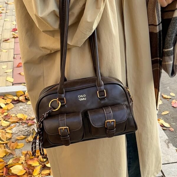 ⁦الرجعية موضة البولينج حقيبة المرأة حقيبة كتف بسيطة يده حقيبة تحت الإبط الخريف الشتاء نمط جديد لينة ألياف البوليستر⁩ - الصورة ⁦4⁩